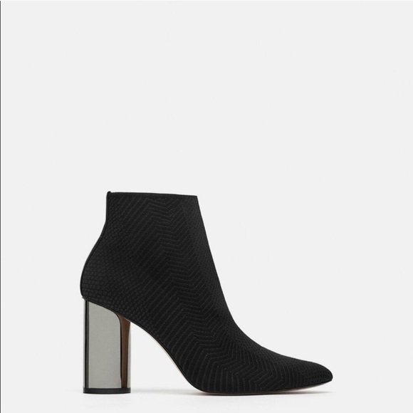 ZARA SOCK STYLE HIGH HEELES ANKLE BOOT Black - Picture 2 of 4